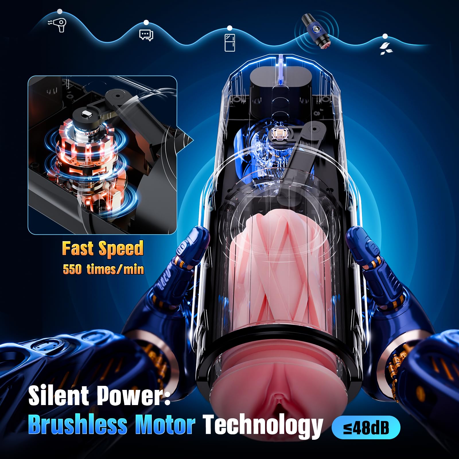 EINSEO Male Masturbator Sex Toys for Men - Thrusting Male Stroker with 360° Heating, 5-Speed Smooth Motion Blowjob Adult Men's Sex Toy, Silent Brushless Motor, Pocket Pussy Sleeve Erotic Massage Kits