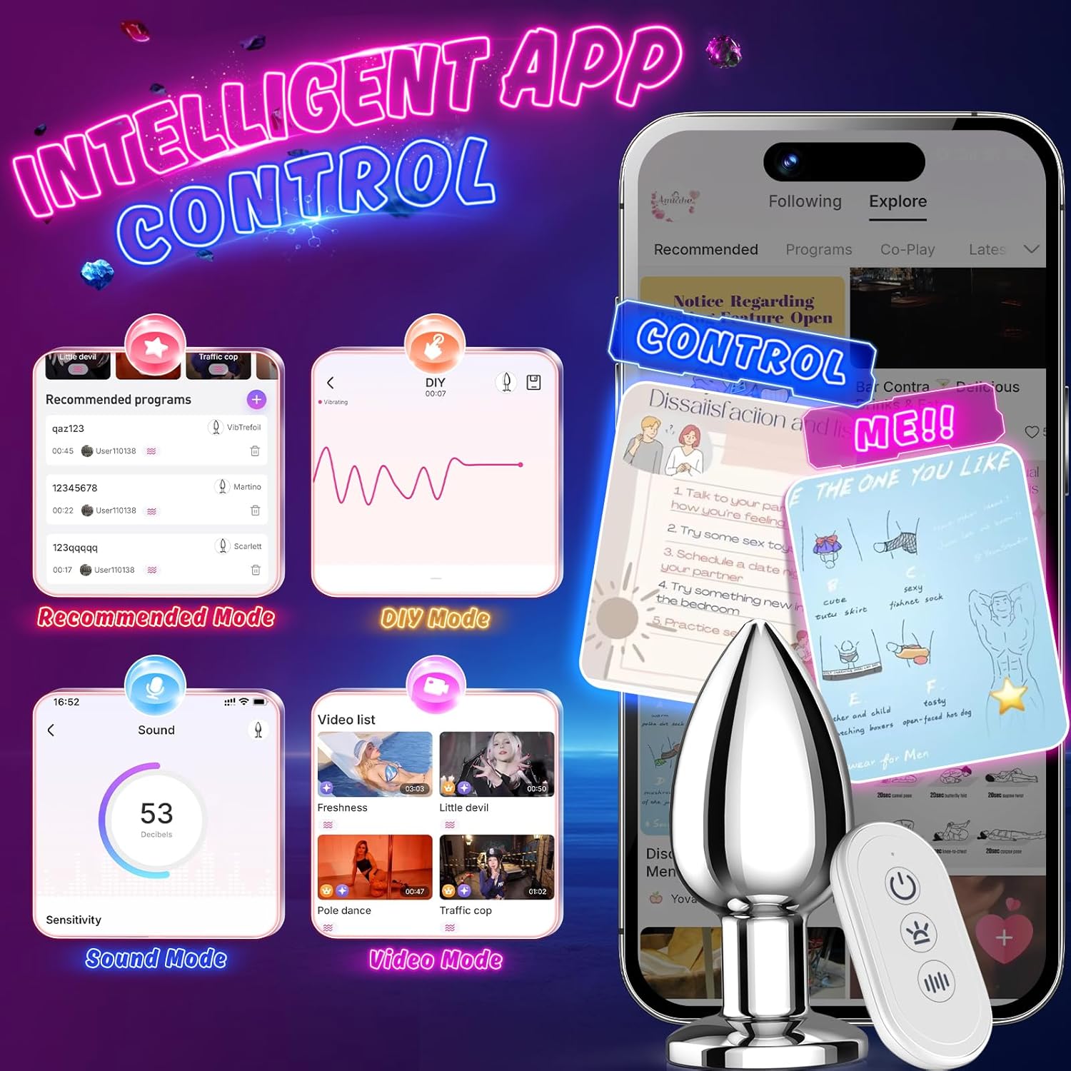 Unisex anal vibrator, with 10 vibration modes and app remote control.