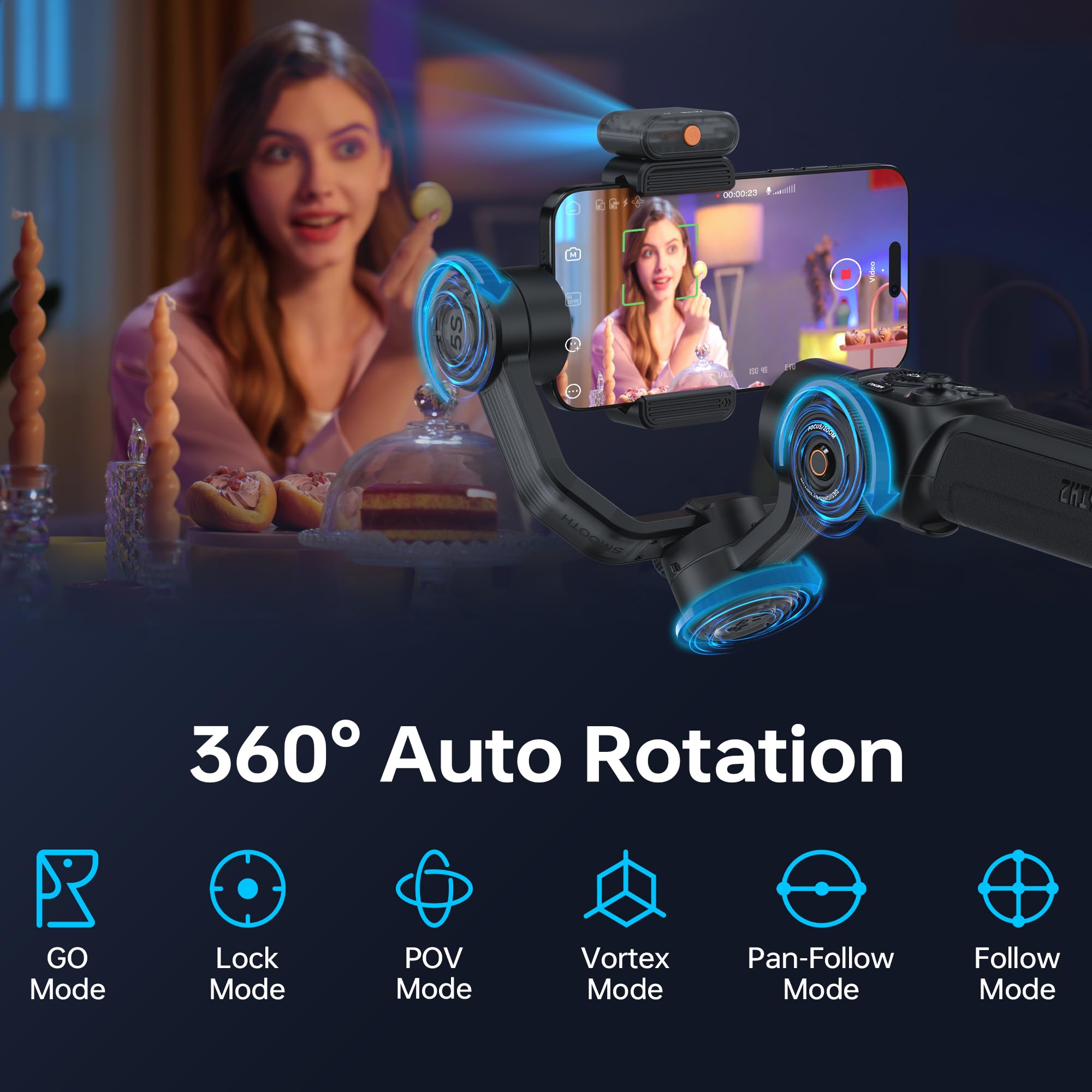 مثبت Zhiyun Smooth 5S AI Pro Gimbal، مثبت ثلاثي المحاور للهواتف الذكية مع متتبع AI، ضوء تعبئة مغناطيسي/مدمج، حقيبة تخزين، مثبت iPhone مثبت Zhiyun Smooth 5S AI Pro Gimbal، مثبت ثلاثي المحاور للهواتف الذكية مع متتبع AI، ضوء تعبئة مغناطيسي/مدمج، حقيبة تخزين، مثبت iPhone