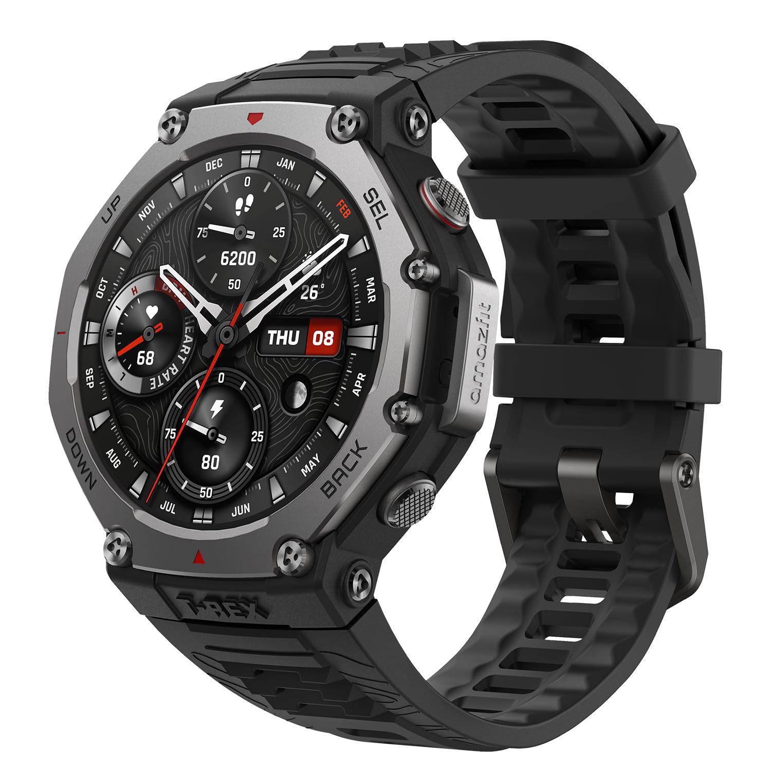 ساعة Amazfit T-Rex 3 الذكية، 48 مم، عمر بطارية طويل للغاية، مقاومة للماء حتى عمق 100 متر، 170 وضع رياضي.