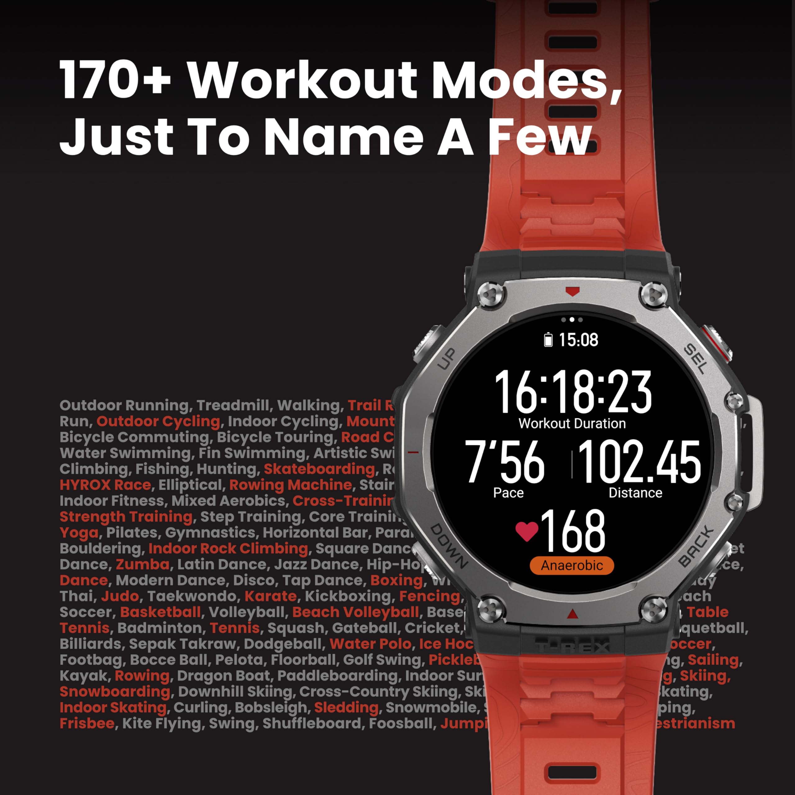 ساعة Amazfit T-Rex 3 الذكية، 48 مم، عمر بطارية طويل للغاية، مقاومة للماء حتى عمق 100 متر، 170 وضع رياضي.