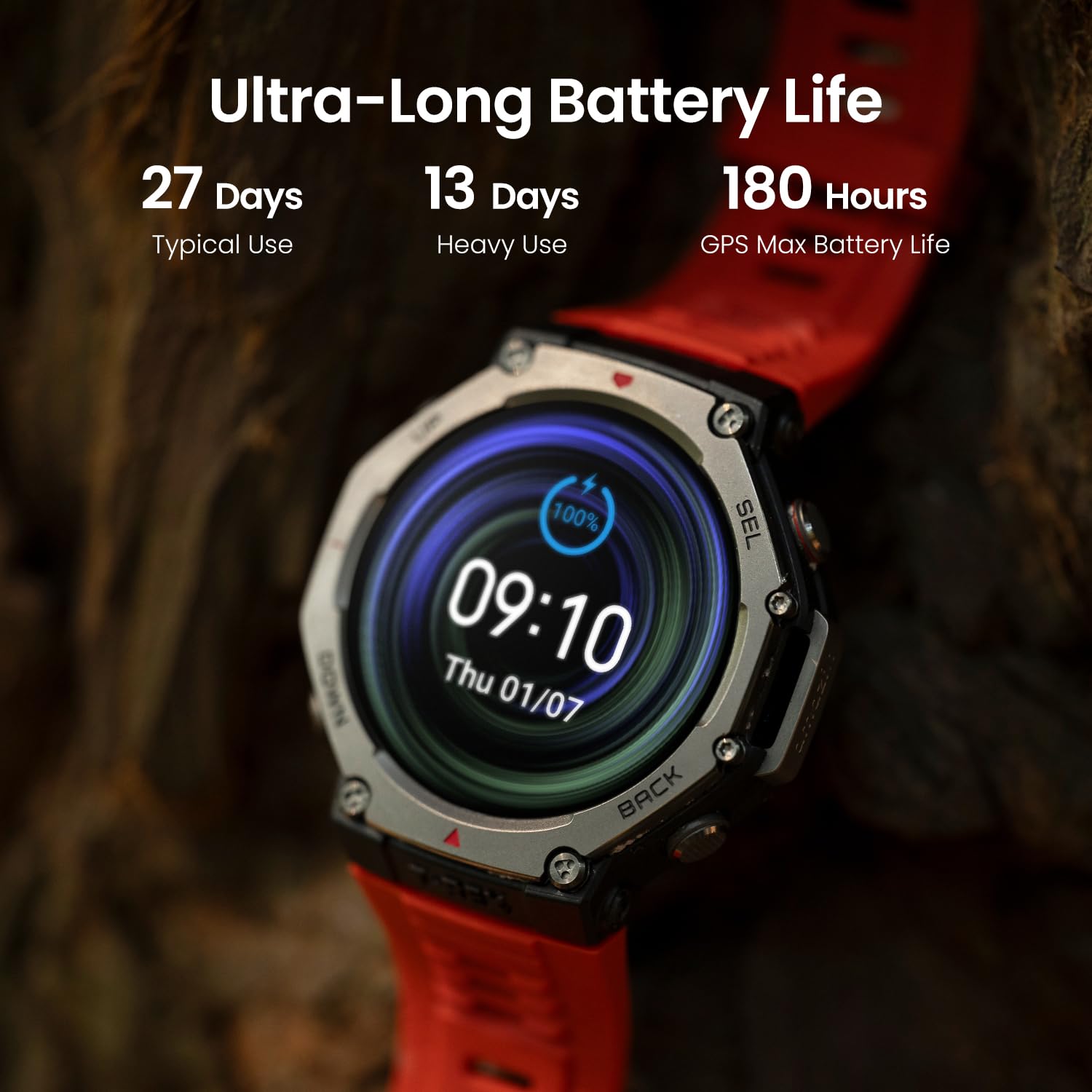 ساعة Amazfit T-Rex 3 الذكية، 48 مم، عمر بطارية طويل للغاية، مقاومة للماء حتى عمق 100 متر، 170 وضع رياضي.