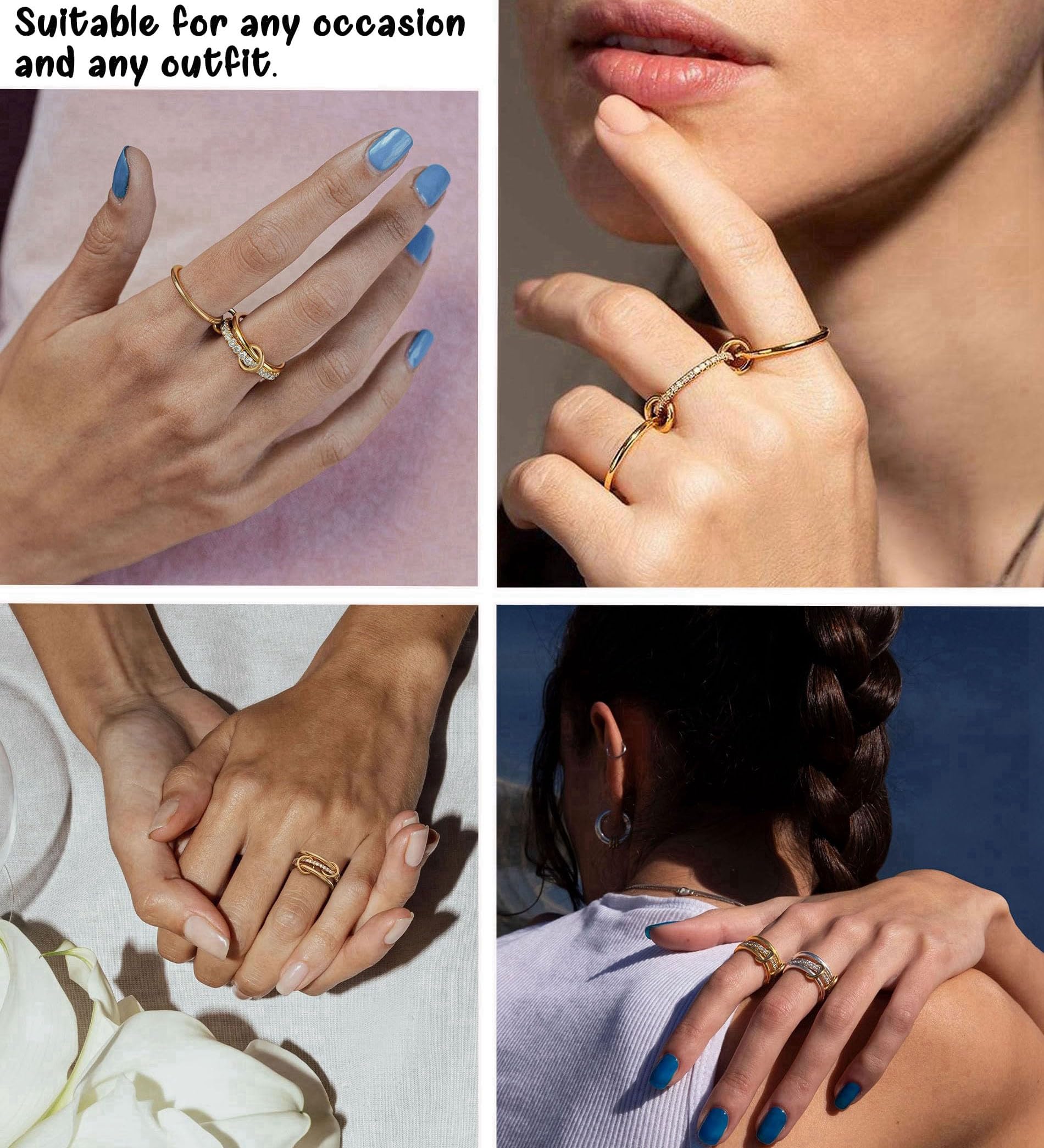 Women's gold and silver stacked ring, crafted from 18K gold-plated and platinum-plated brass. Women's gold and silver stacked ring, crafted from 18K gold-plated and platinum-plated brass.