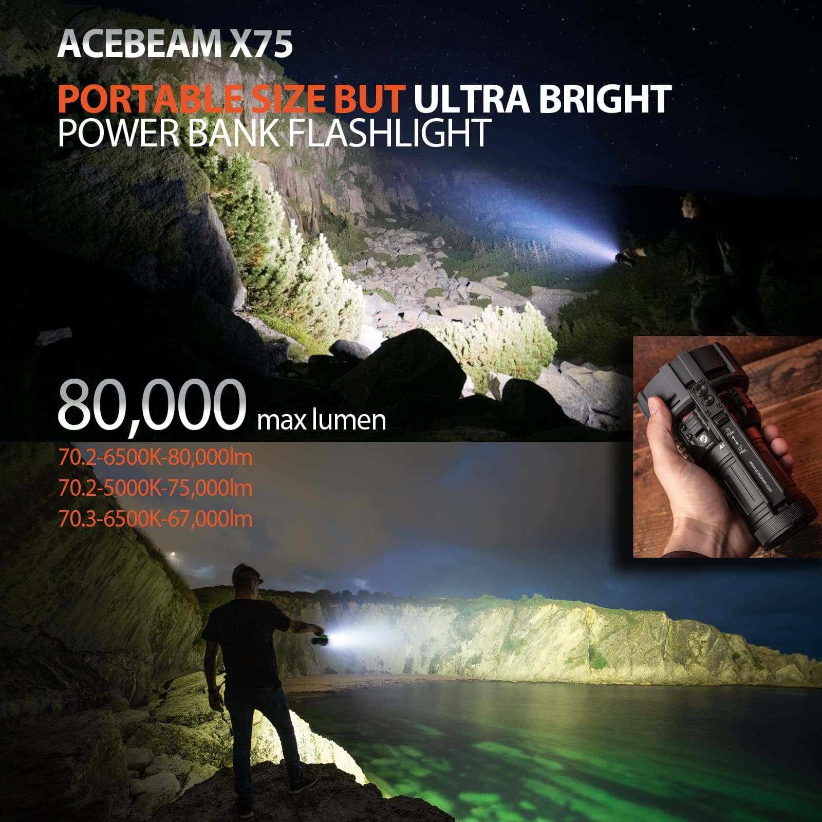 مصباح ACEBEAM X75 الأكثر سطوعًا مصباح ACEBEAM X75 الأكثر سطوعًا
