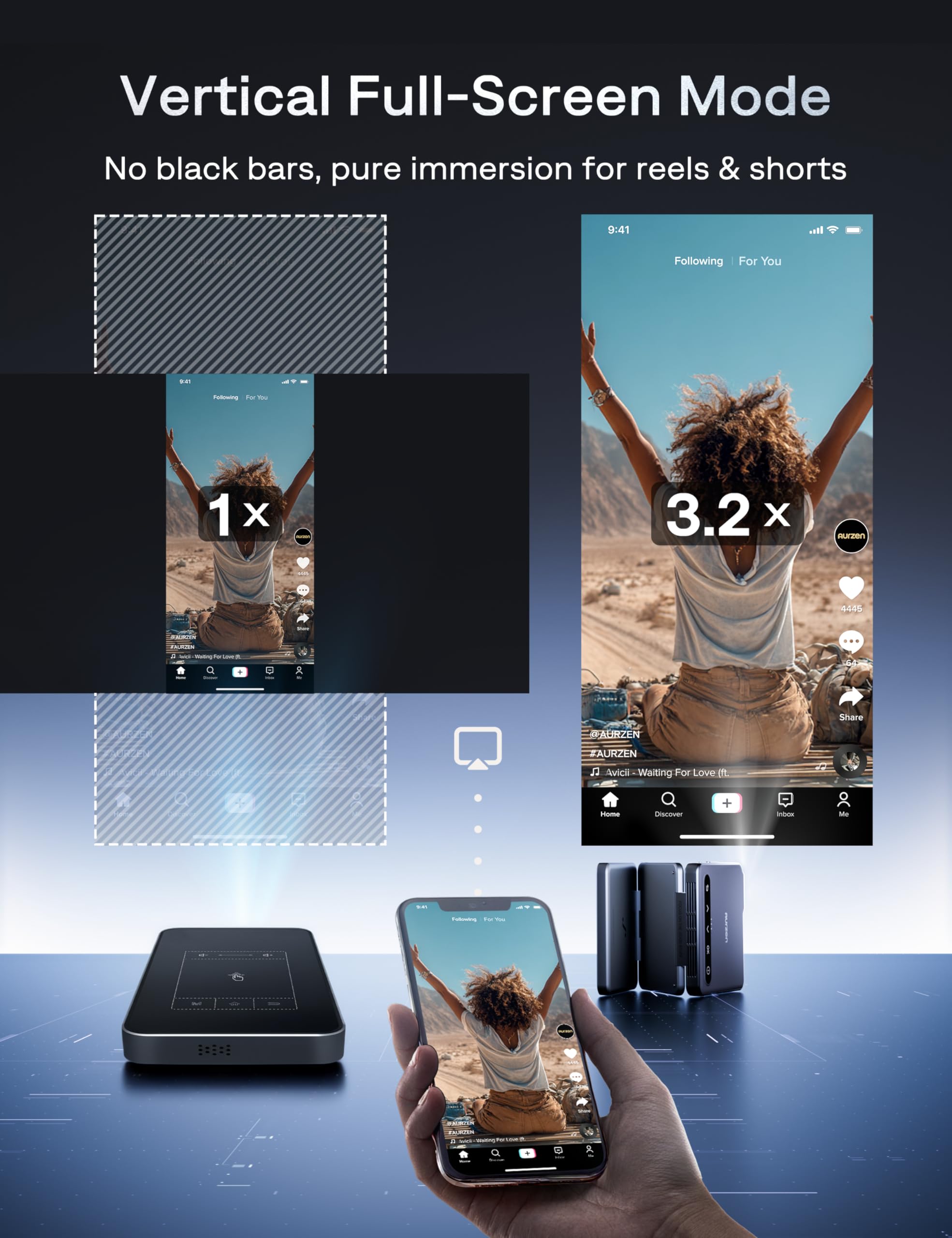 Aurzen ZIP جهاز عرض صغير محمول ثلاثي الطي Aurzen ZIP جهاز عرض صغير محمول ثلاثي الطي