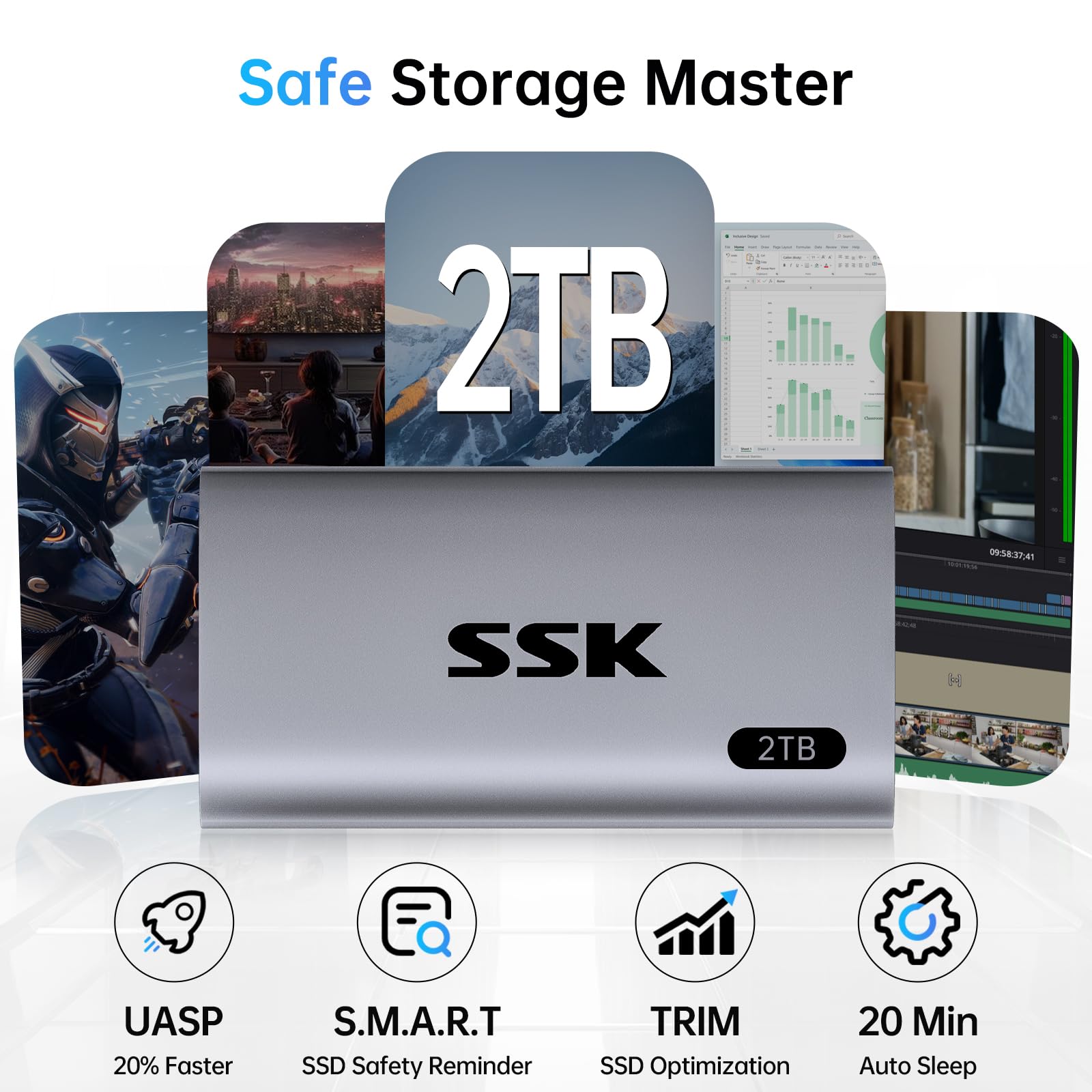 قرص صلب خارجي محمول من نوع SSD بسعة 2 تيرابايت من SSK قرص صلب خارجي محمول من نوع SSD بسعة 2 تيرابايت من SSK