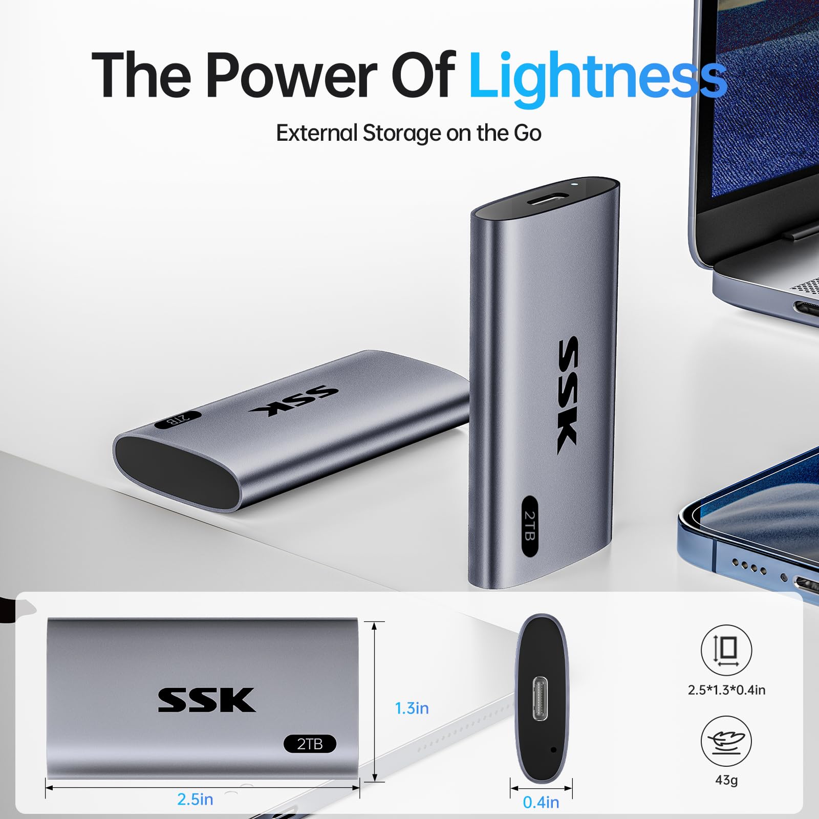قرص صلب خارجي محمول من نوع SSD بسعة 2 تيرابايت من SSK قرص صلب خارجي محمول من نوع SSD بسعة 2 تيرابايت من SSK