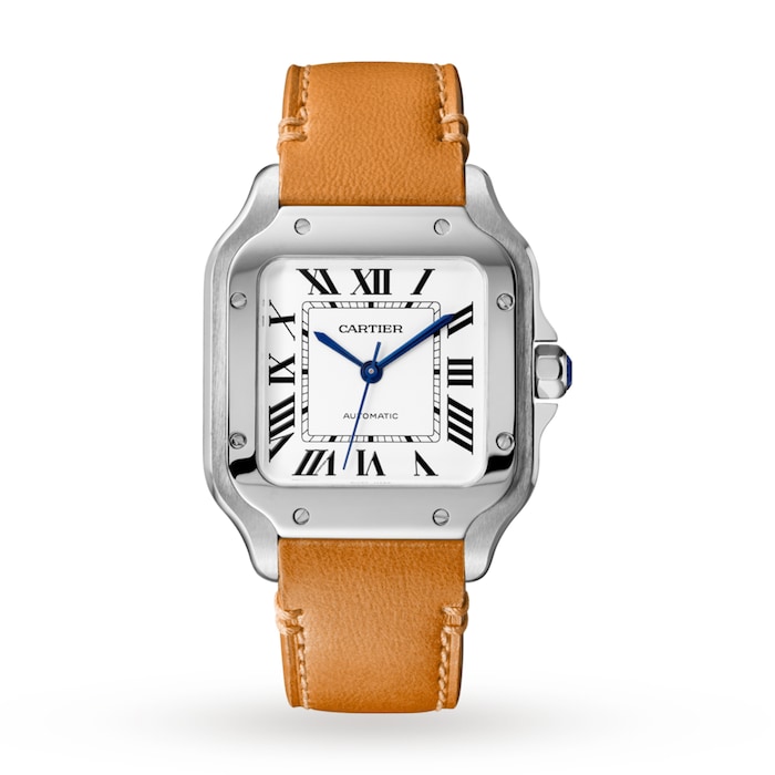 Santos De Cartier Watch Medium Model, Automatic Movement, Steel, Interchangeable Metal And Leather Bracelets