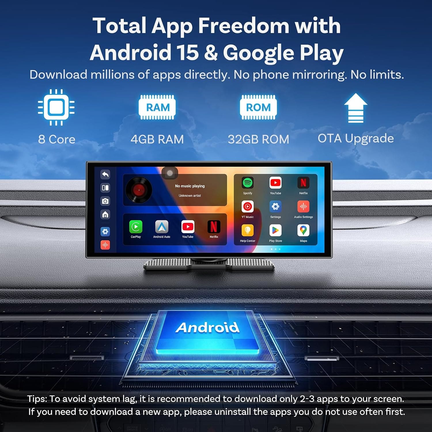 شاشة OTTOCAST OttoScreen AI الذكية المحمولة بنظام CarPlay ومقاس 11.4 بوصة