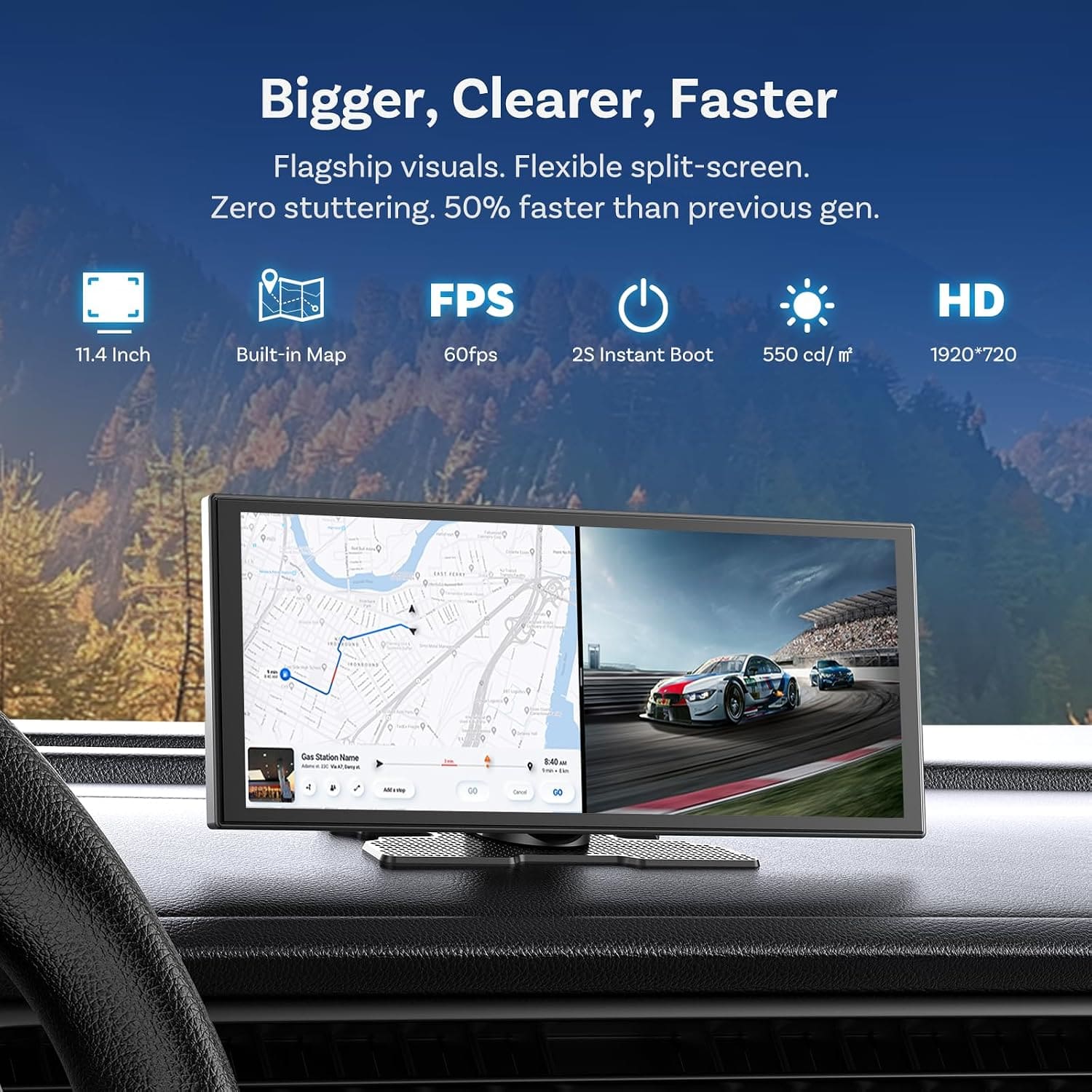 شاشة OTTOCAST OttoScreen AI الذكية المحمولة بنظام CarPlay ومقاس 11.4 بوصة